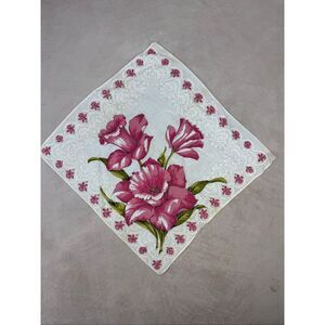 Vintage 1950s Pink Floral Hankie Handkerchief READ
